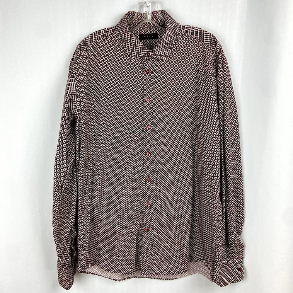 Sand Copenhagen Button‎ Up Dress Shirt Sz XL 44 Burgundy Dotted Geometric Print